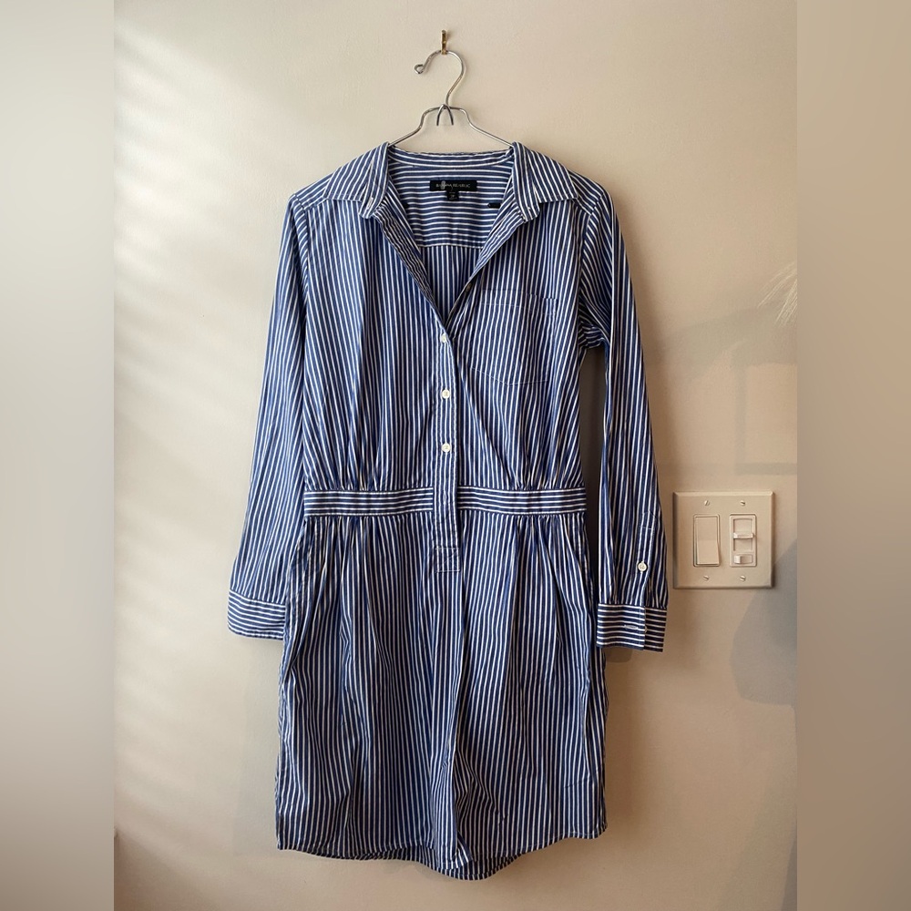 Banana Republic Blue Striped Shirt Dress - Size 2P